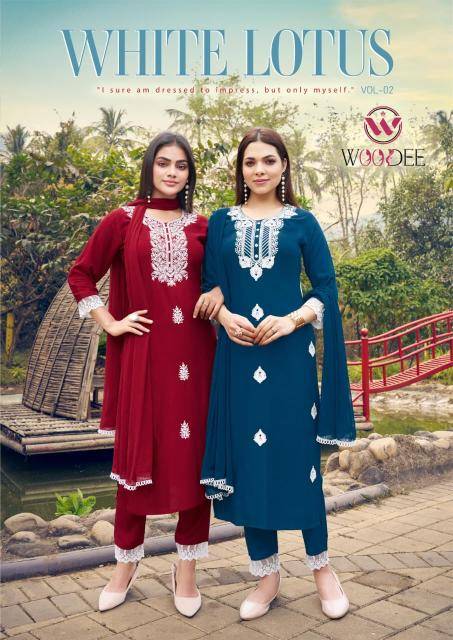 Woodee white lotus vol-2 Kurti exporters in Pune